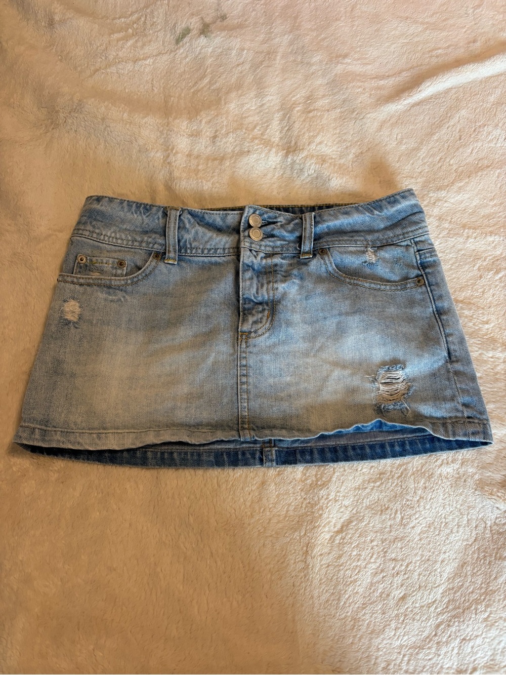 American Eagle Outfitters Light Blue Distressed Denim Mini Skirt